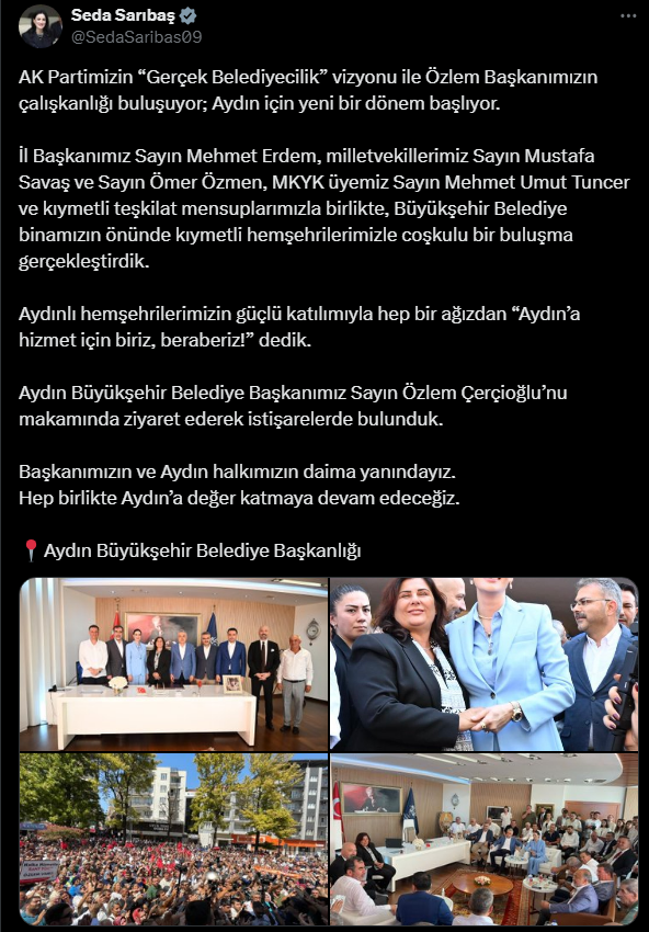 AKP'li Sarıbaş'tan geçmişte konuşmasını yırttığı Çerçioğlu'na övgü: Aydın için yeni bir dönem başlıyor