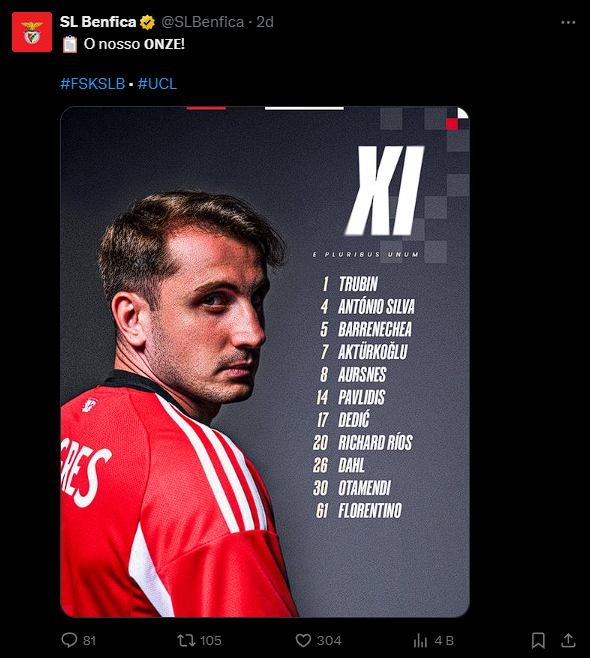 Benfica, Fenerbahçe maçı ilk 11’ini Kerem Aktürkoğlu ile duyurdu