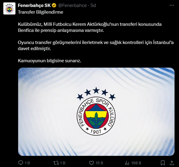 Fenerbahçe, Kerem Aktürkoğlu’nu Benfica’ya transfer ediyor