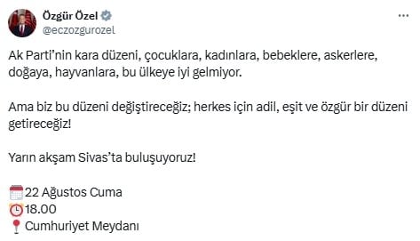 Özel ve İmamoğlu'ndan Sivas mitingine çağrı