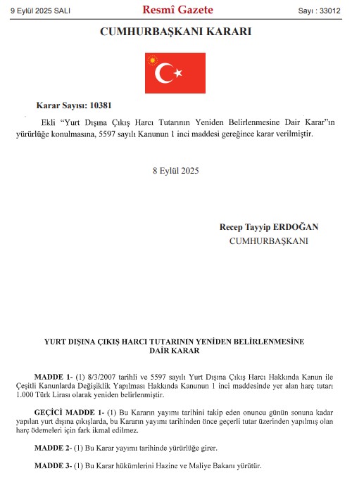 Yurt dışına çıkış harcı yüzde 40 zamlandı