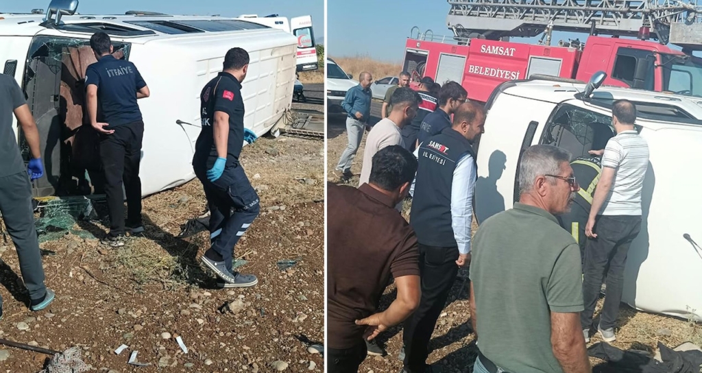 Adıyaman'ın Samsat ilçesinde devrilen yolcu minibüsündeki 12 kişi yaralandı